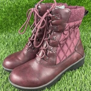JBU Women's Summit Waterproof Quilted Faux Fur Lined Snow Boots Zip Burgundy 6M
